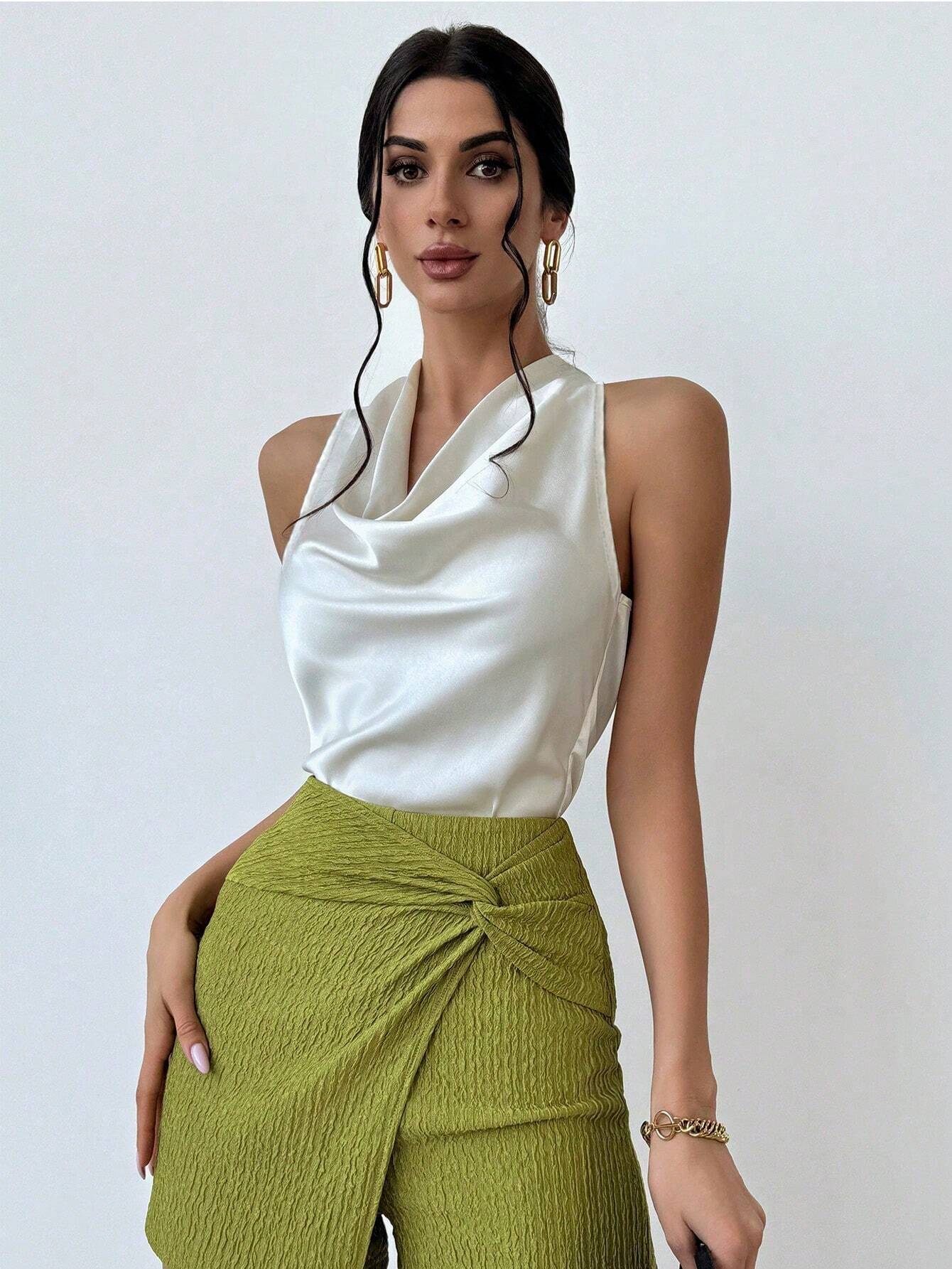Satin Cowl Neck Sleeveless Top