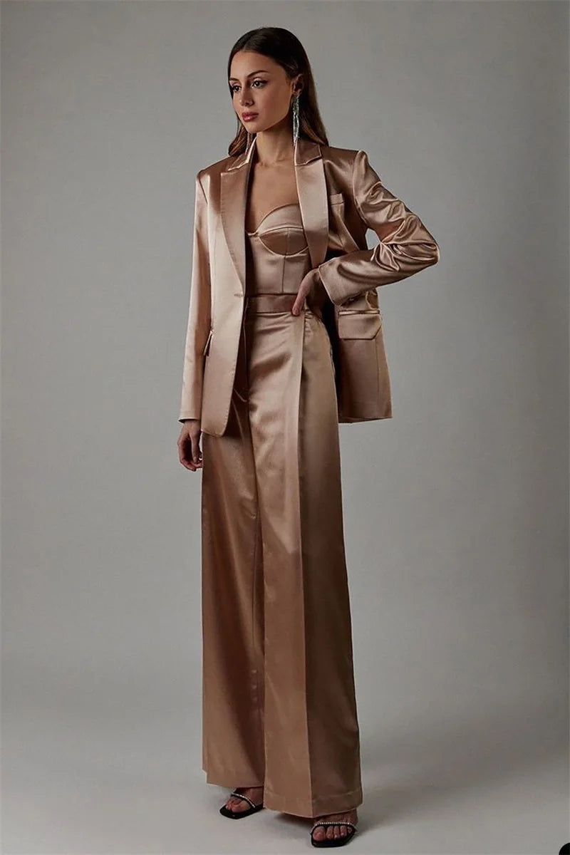Satin Three-Piece Tailored Set