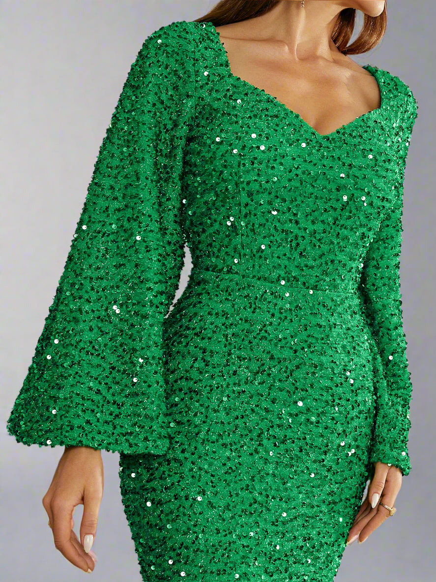 Sequin Flare Sleeve Gown
