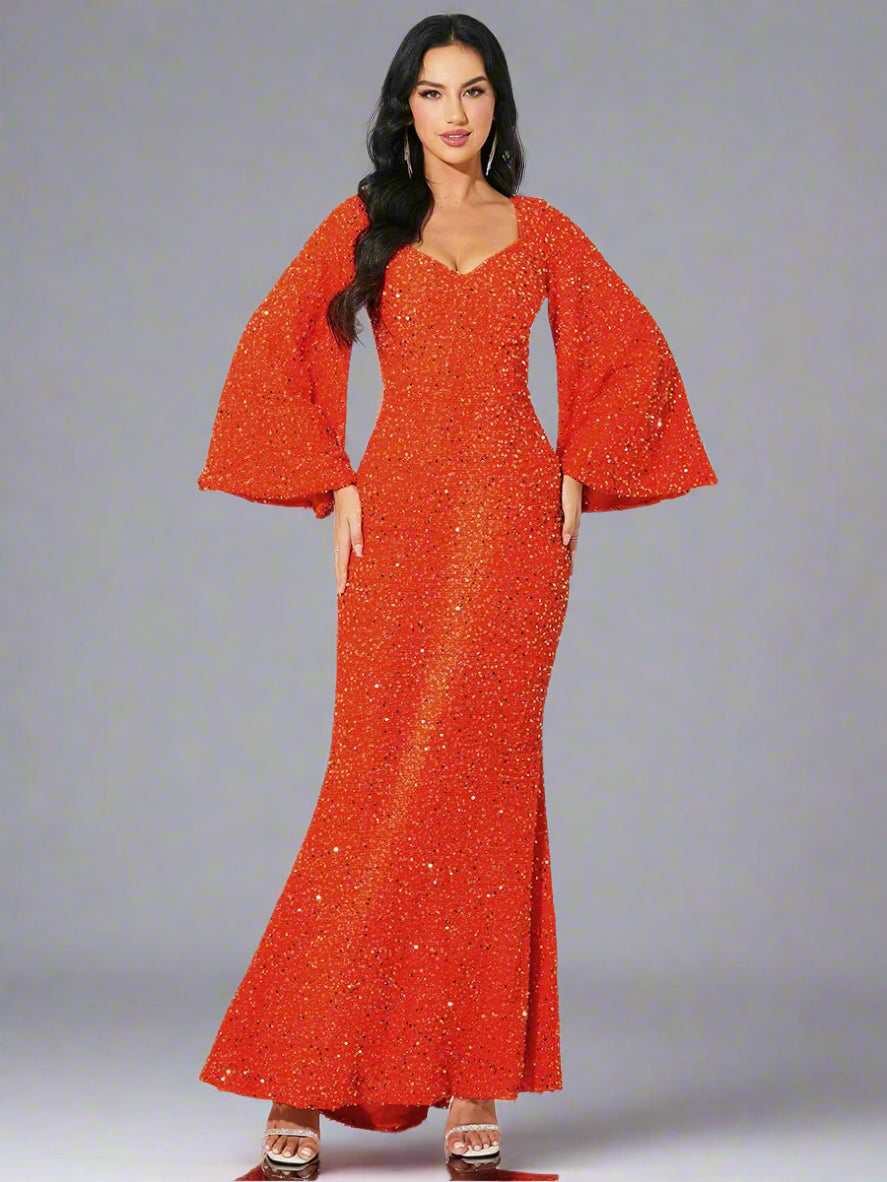 Sequin Flare Sleeve Gown