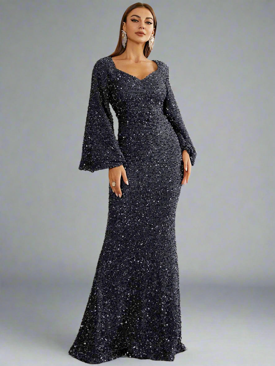Sequin Flare Sleeve Gown