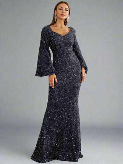 Sequin Flare Sleeve Gown