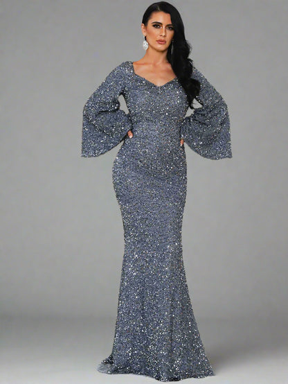 Sequin Flare Sleeve Gown