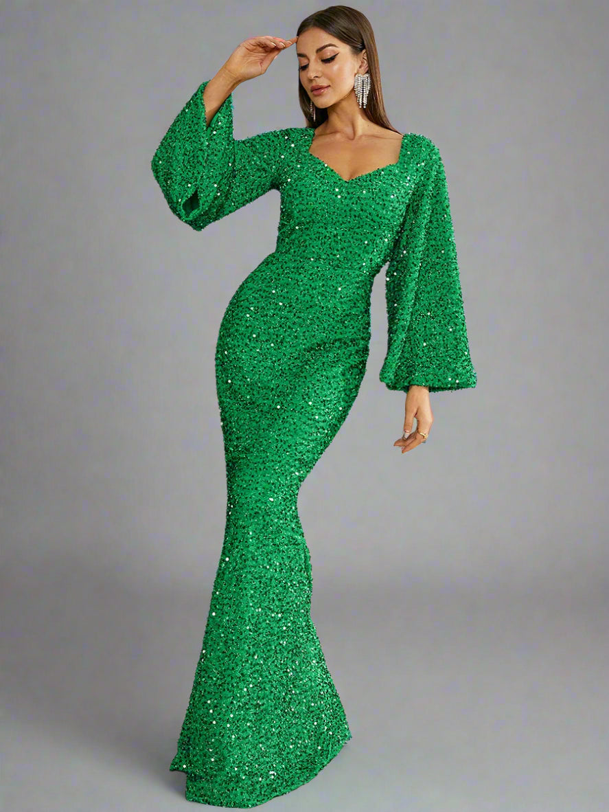 Sequin Flare Sleeve Gown