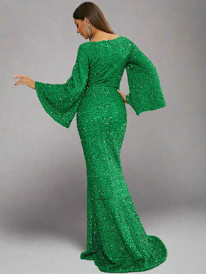 Sequin Flare Sleeve Gown