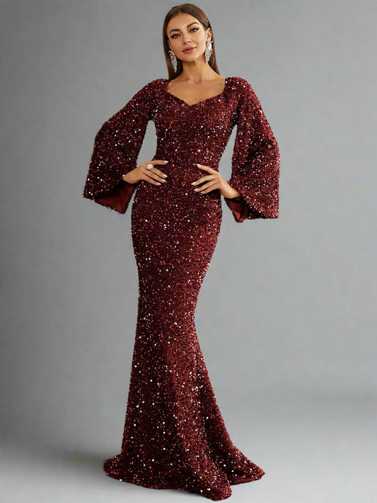 Sequin Flare Sleeve Gown