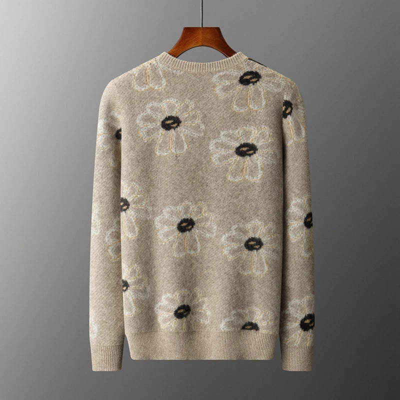 ChiClick | Floral Jacquard Cashmere Pullover Sweater