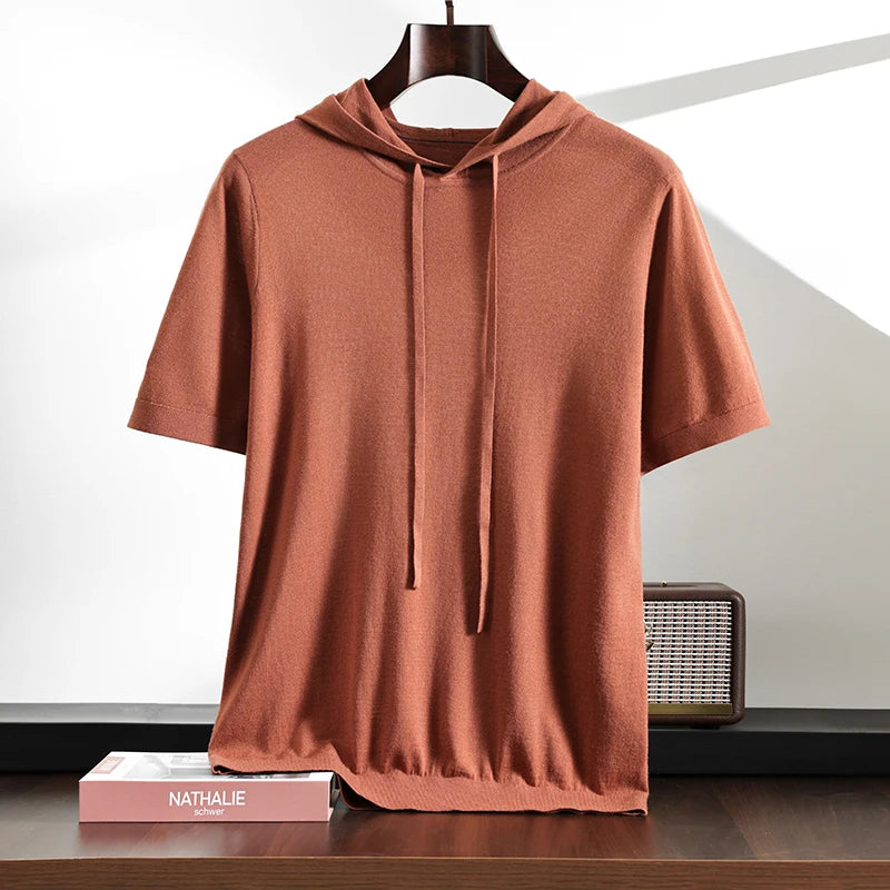  Short Sleeve Knit Hoodie