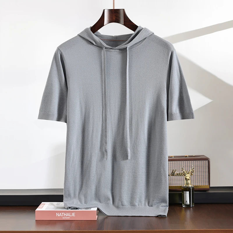  Short Sleeve Knit Hoodie