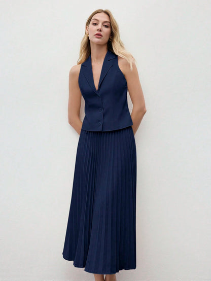 Sleeveless Waistcoat Pleated Skirt Set