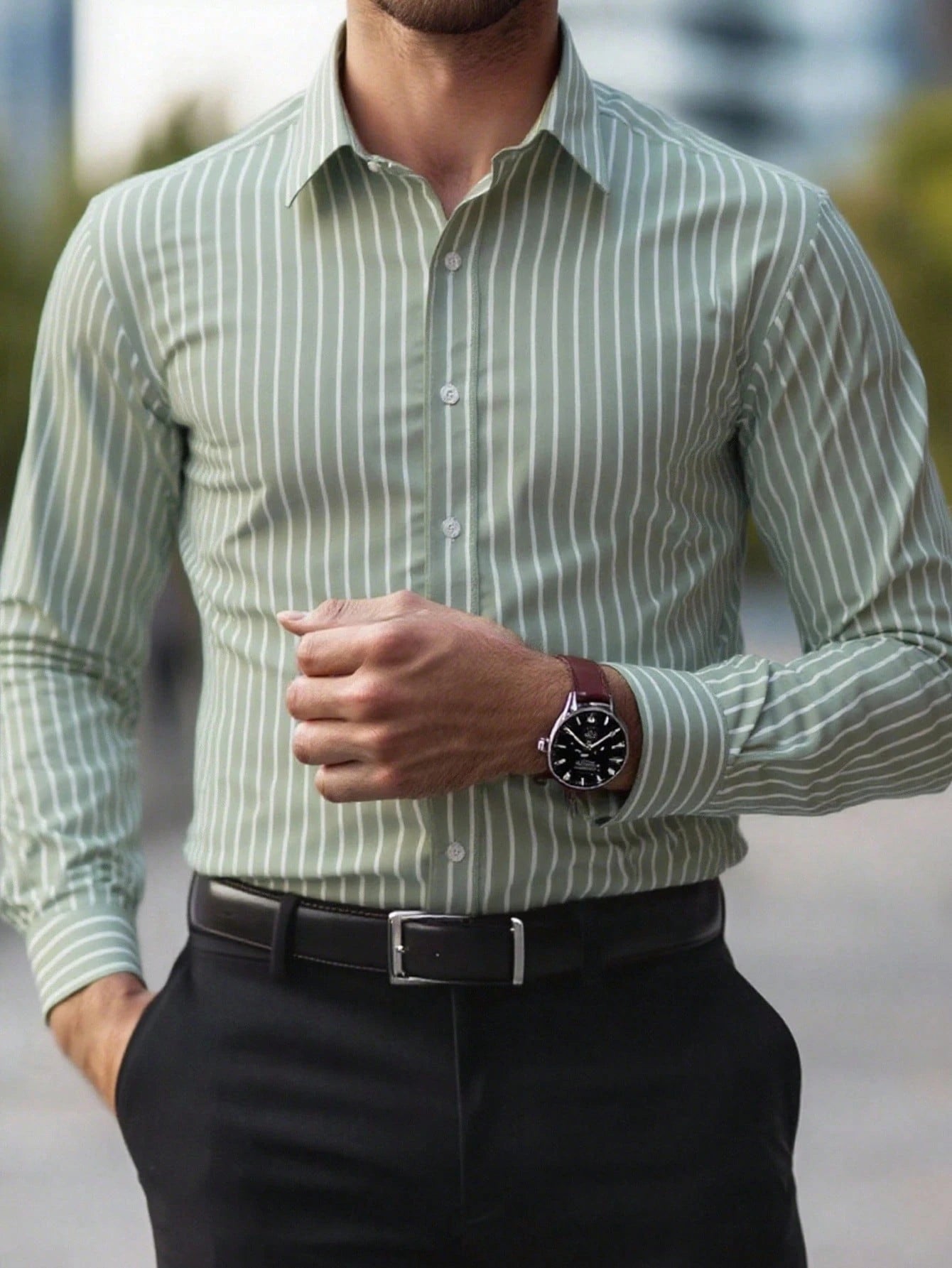 Slim Fit Striped Dress Shirt