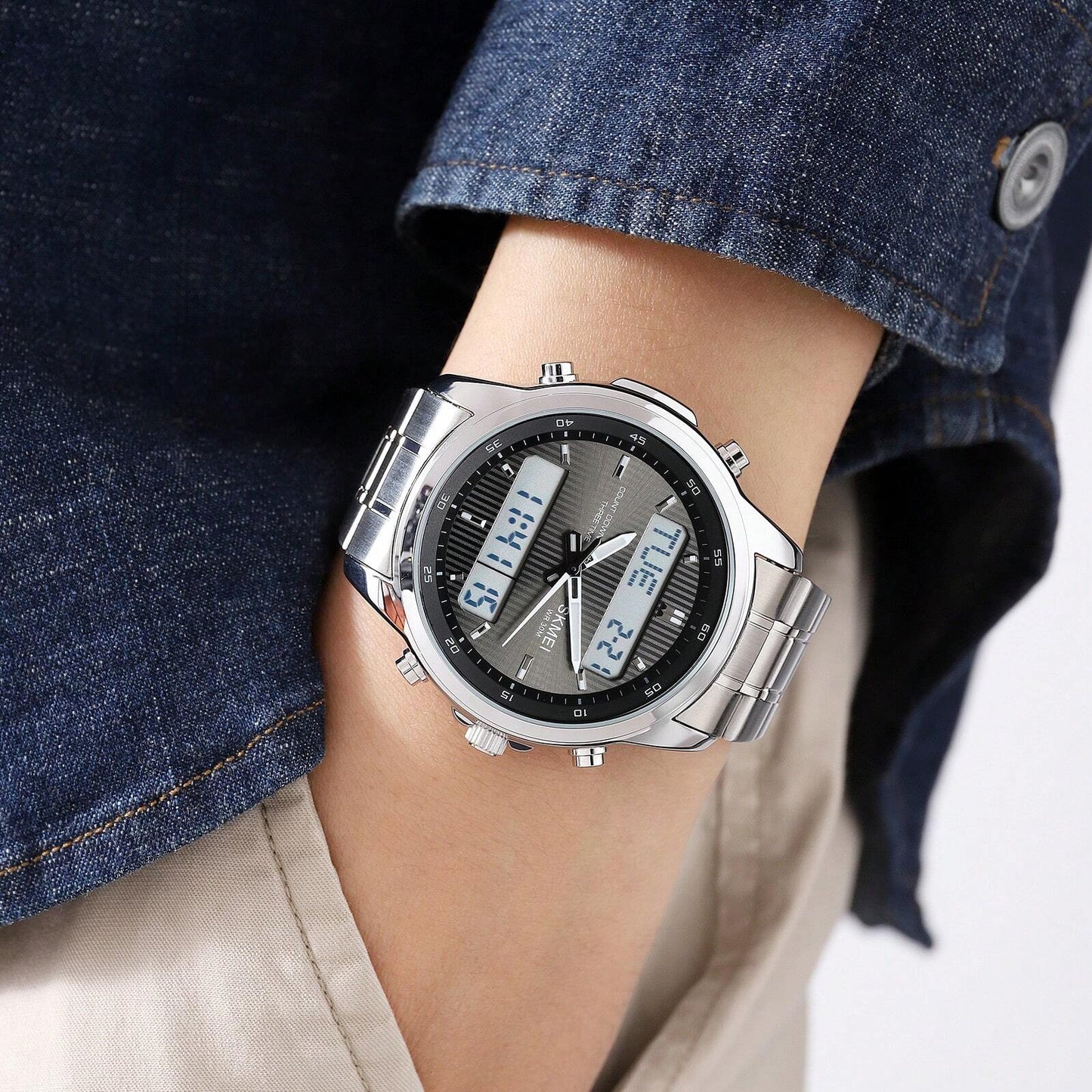 Stainless Steel Digital-Analog Men's Watch