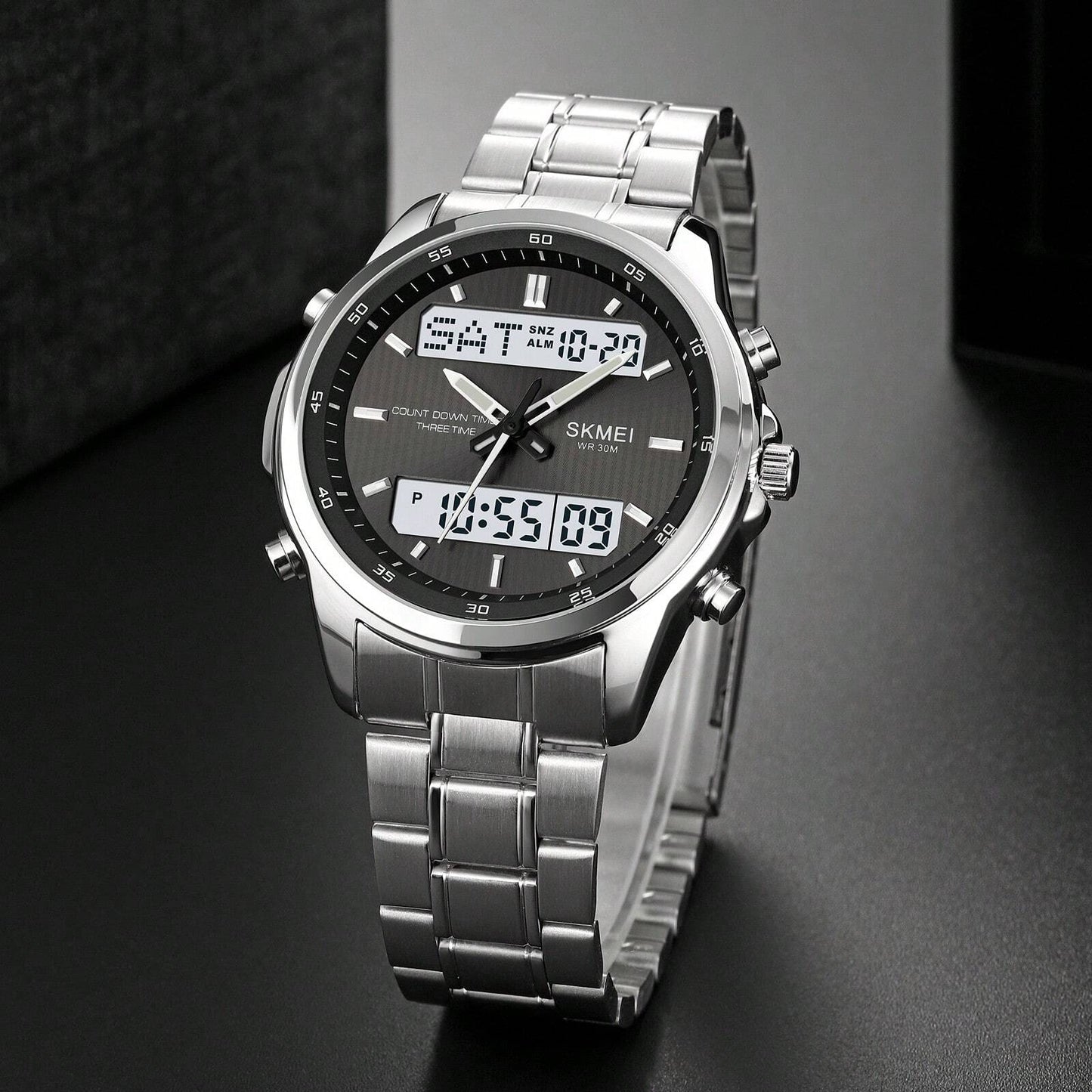 Stainless Steel Digital-Analog Men's Watch