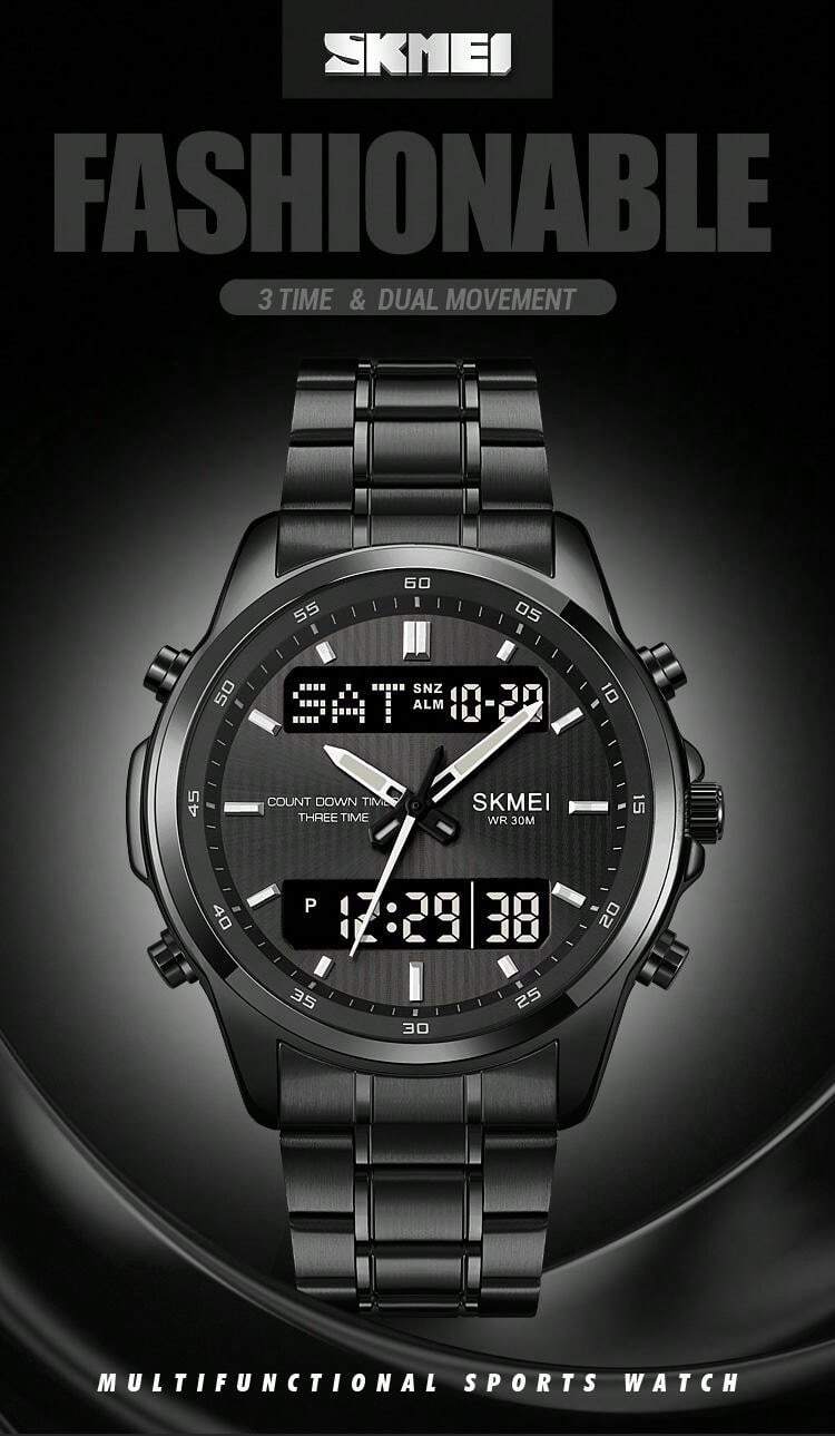 Stainless Steel Digital-Analog Men's Watch