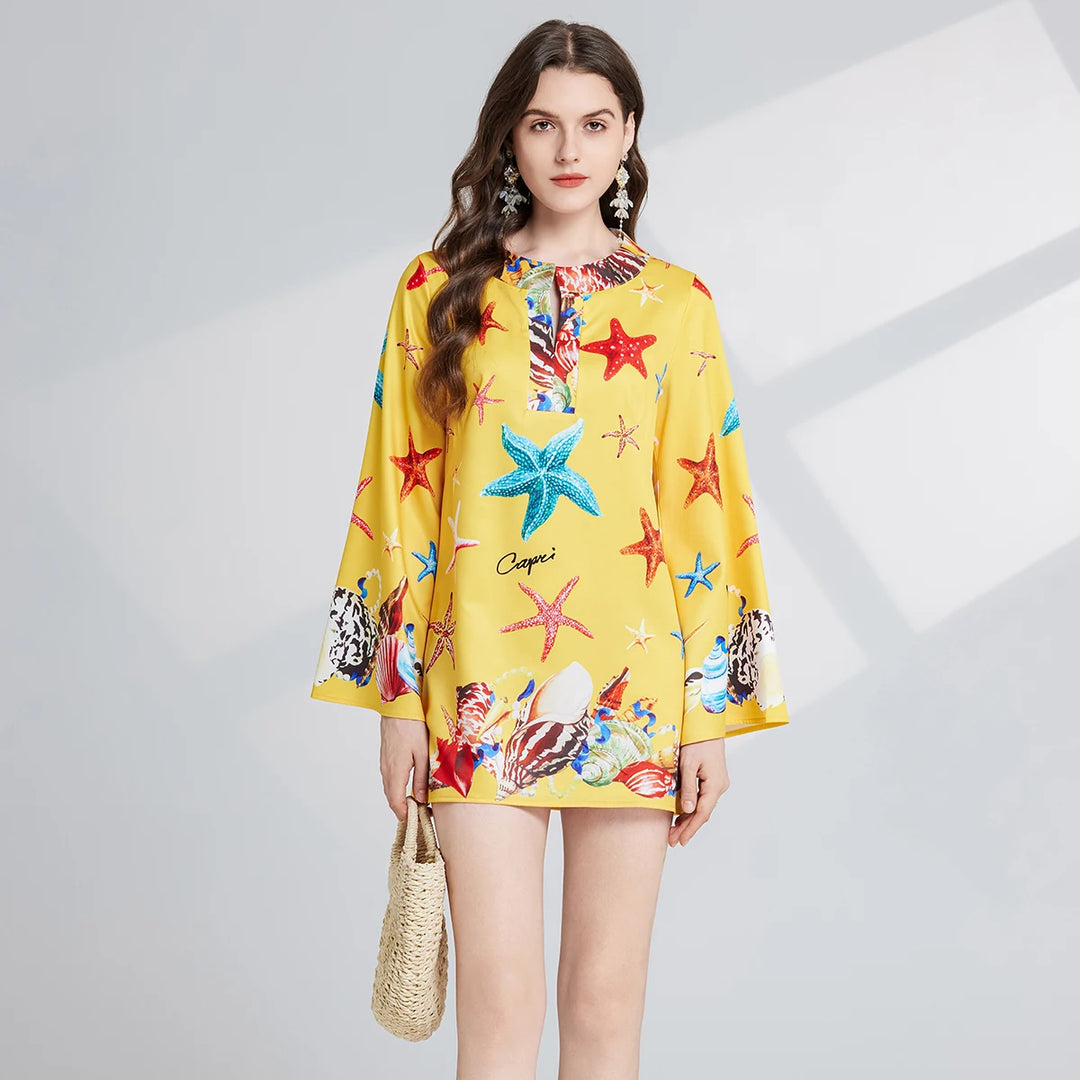 Starfish Print Bell Sleeve Tunic