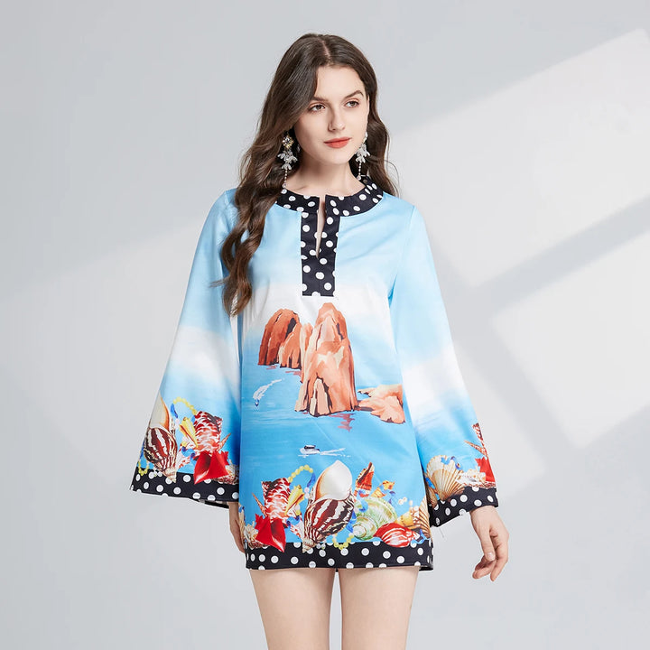 Starfish Print Bell Sleeve Tunic