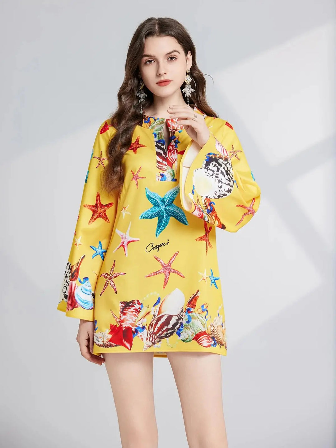 Starfish Print Bell Sleeve Tunic
