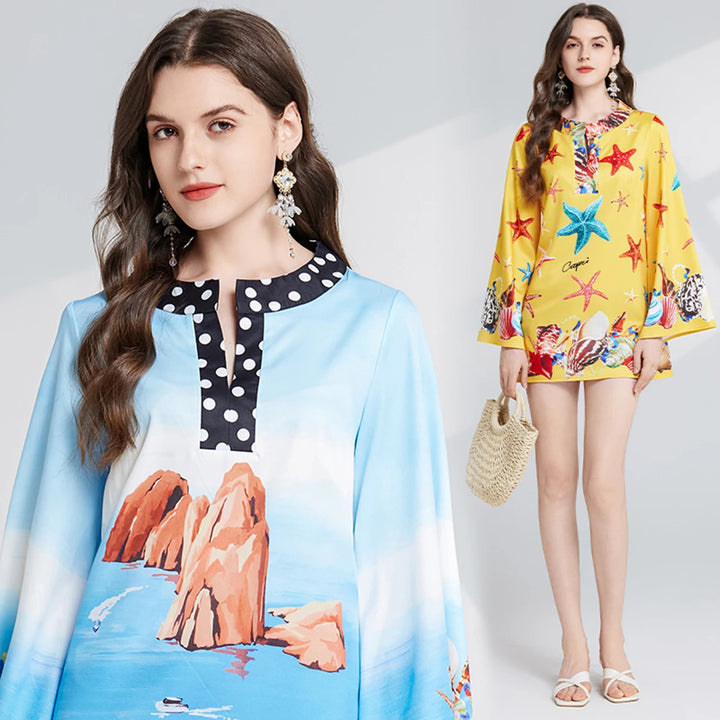 Starfish Print Bell Sleeve Tunic