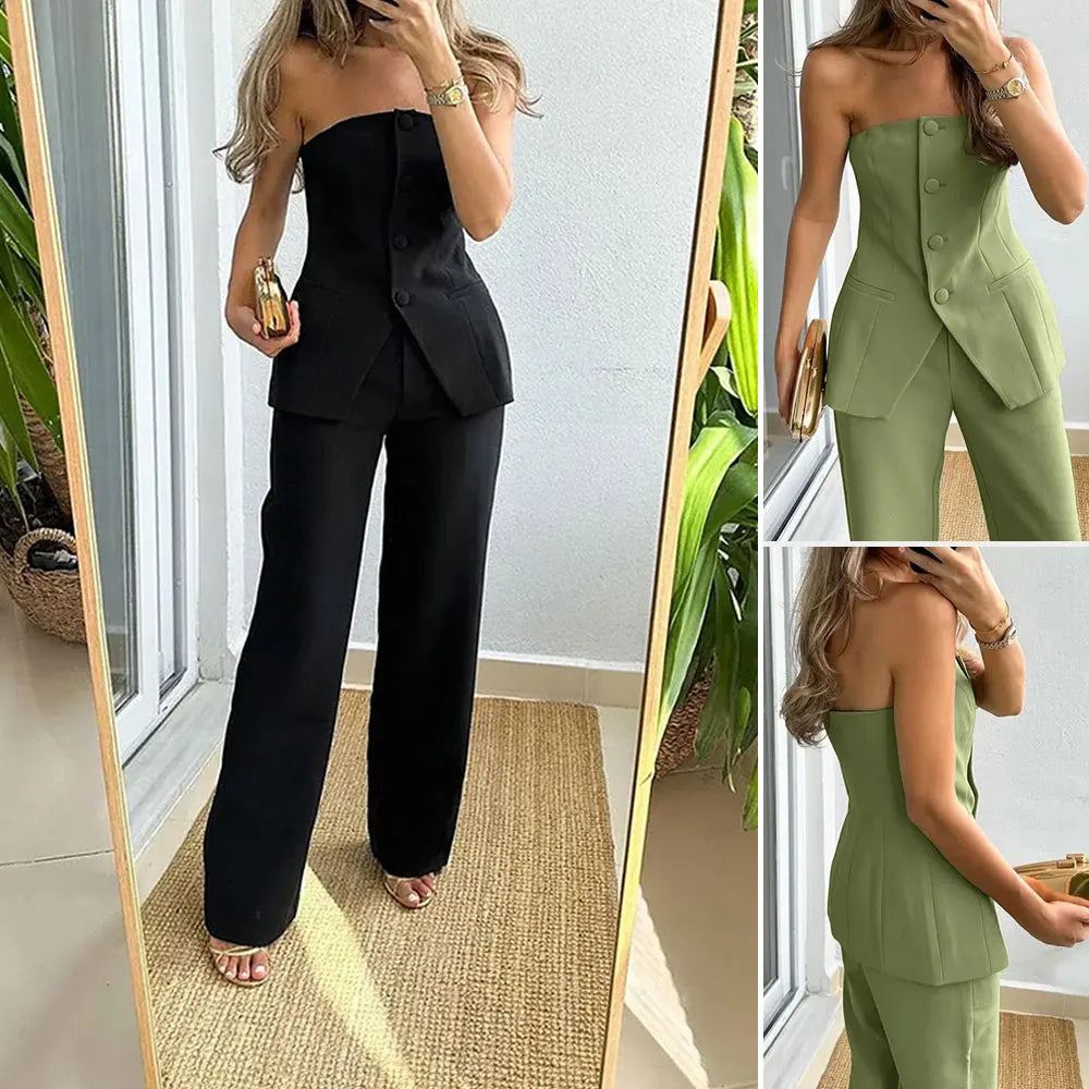 Strapless Waistcoat Bustier Pant Set