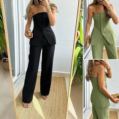 Strapless Waistcoat Bustier Pant Set