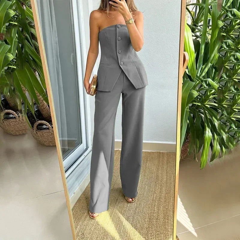 Strapless Waistcoat Bustier Pant Set