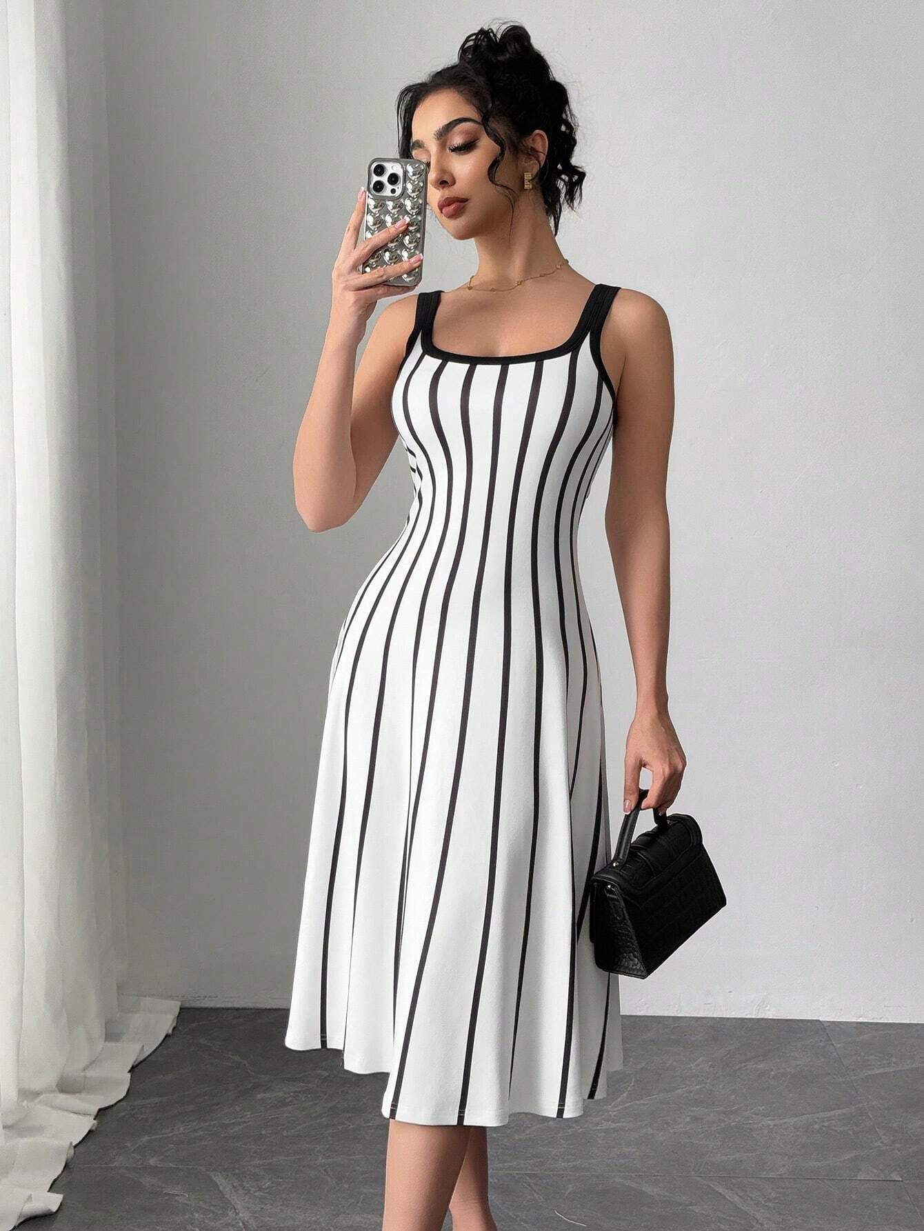  Striped Knit A Line Dress