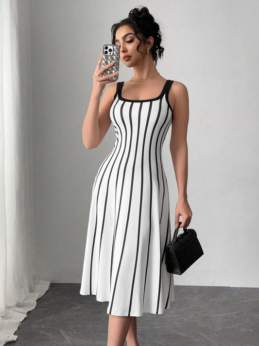  Striped Knit A Line Dress