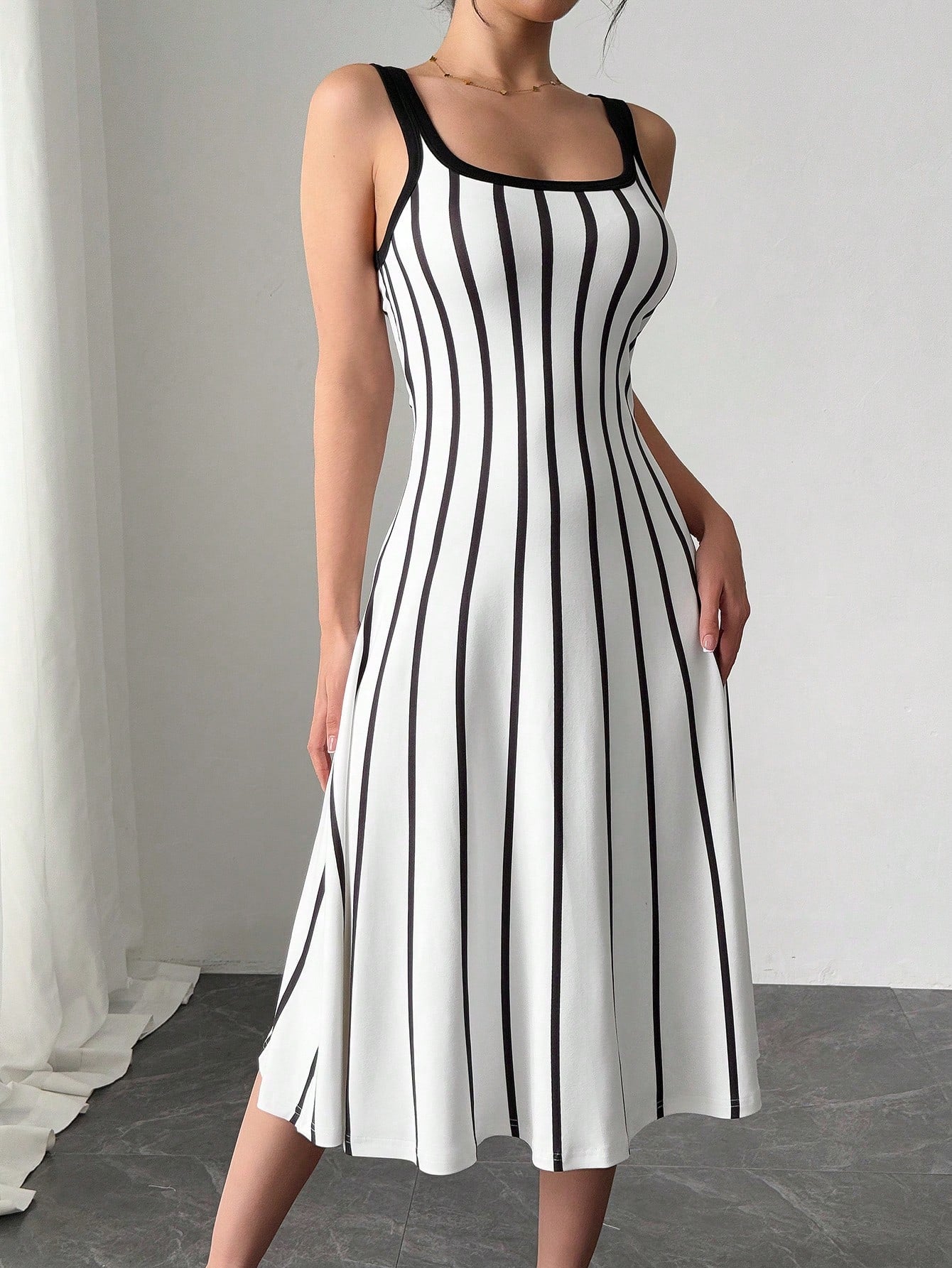  Striped Knit A Line Dress