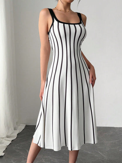  Striped Knit A Line Dress