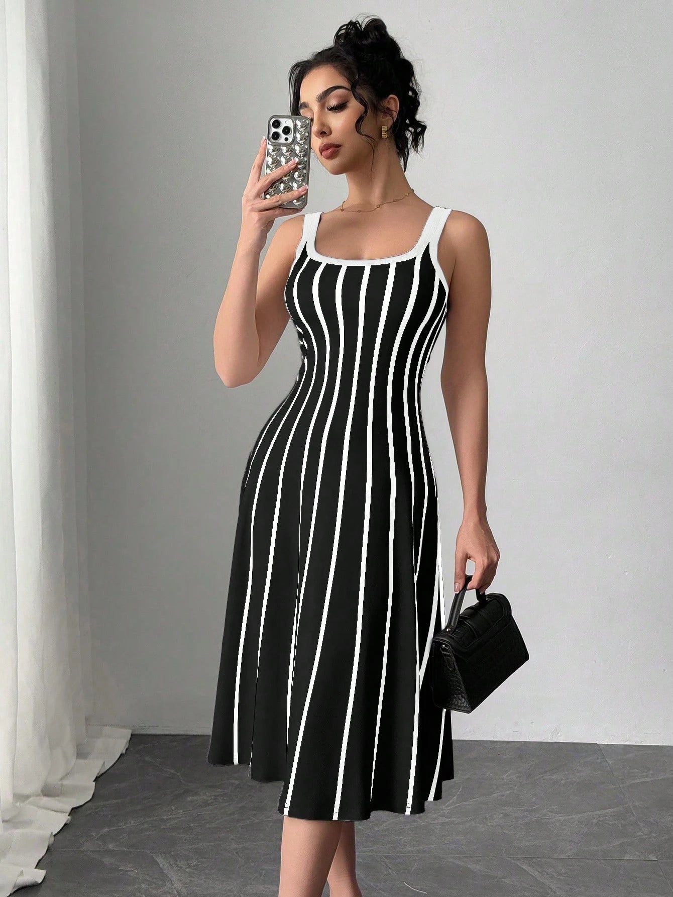  Striped Knit A Line Dress