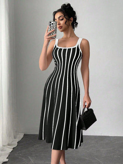  Striped Knit A Line Dress