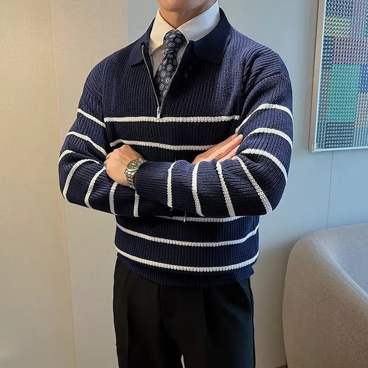 Striped Knit Quarter-Zip Sweater
