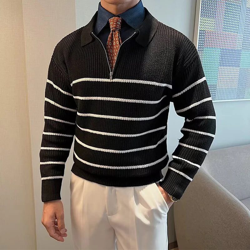 Striped Knit Quarter-Zip Sweater
