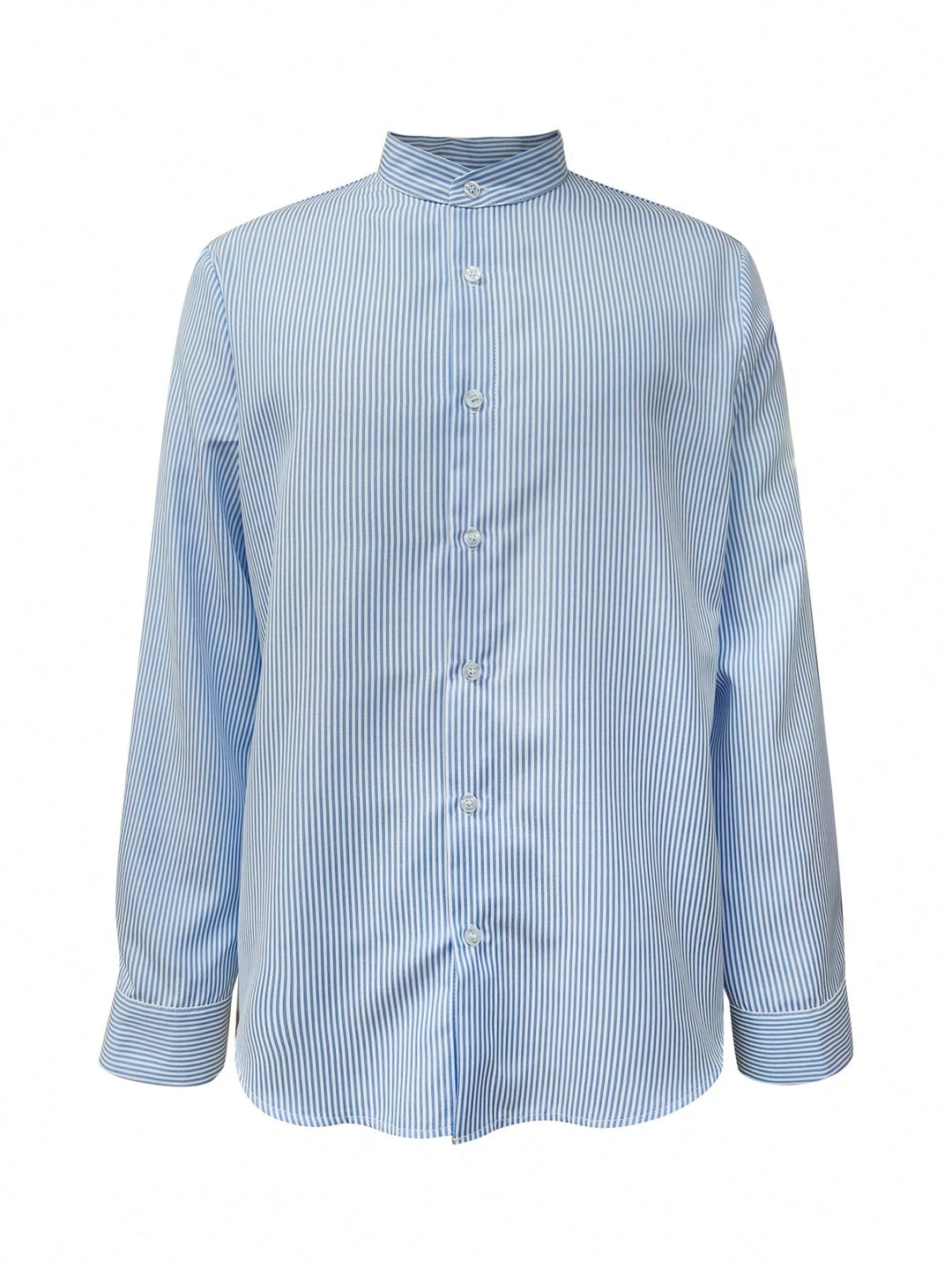 Striped Mandarin Collar Shirt Casual Summer Look