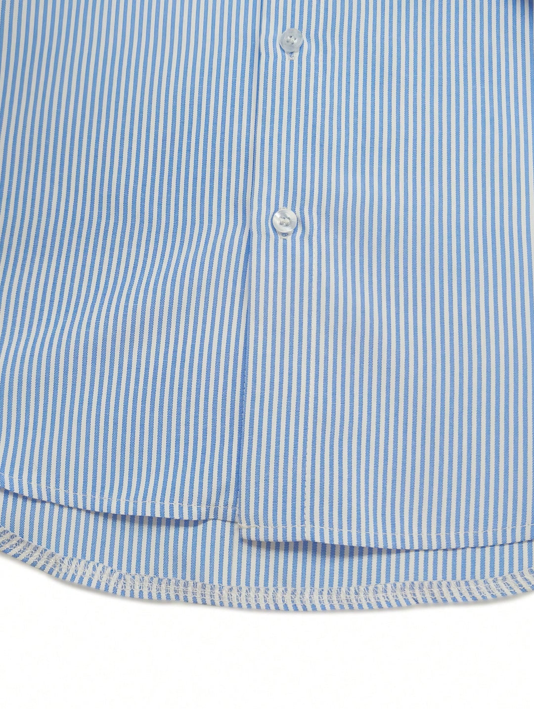 Striped Mandarin Collar Shirt Casual Summer Look