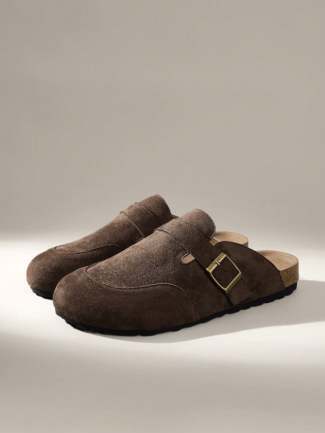 Suede Buckle Cork Footbed Clogs