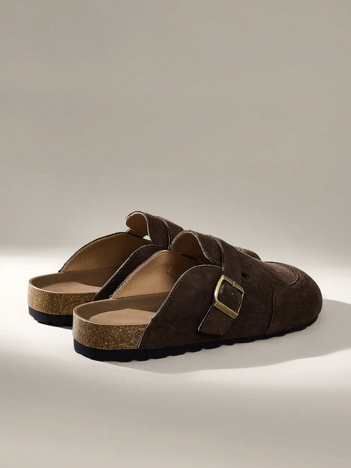 Suede Buckle Cork Footbed Clogs