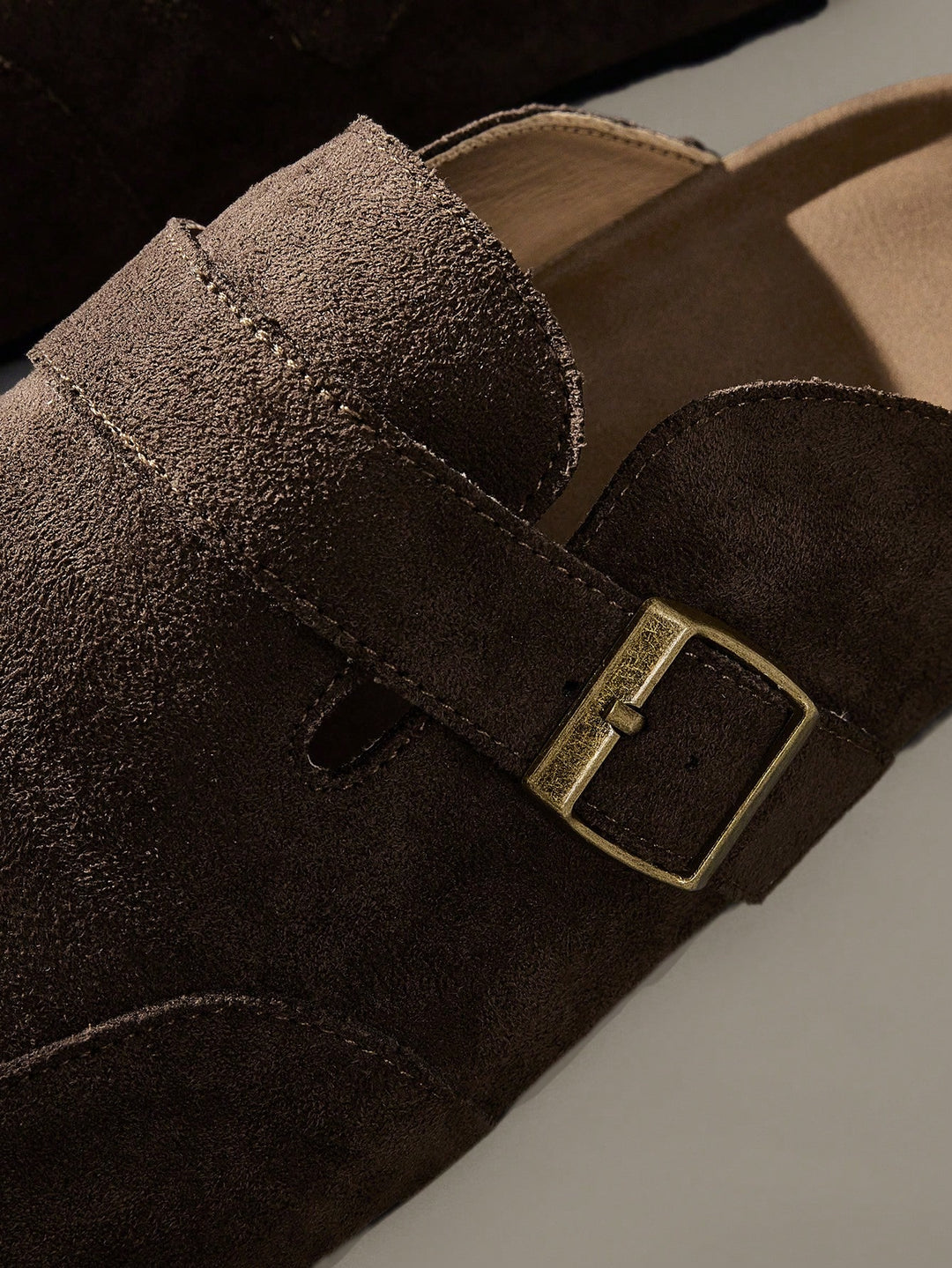 Suede Buckle Cork Footbed Clogs