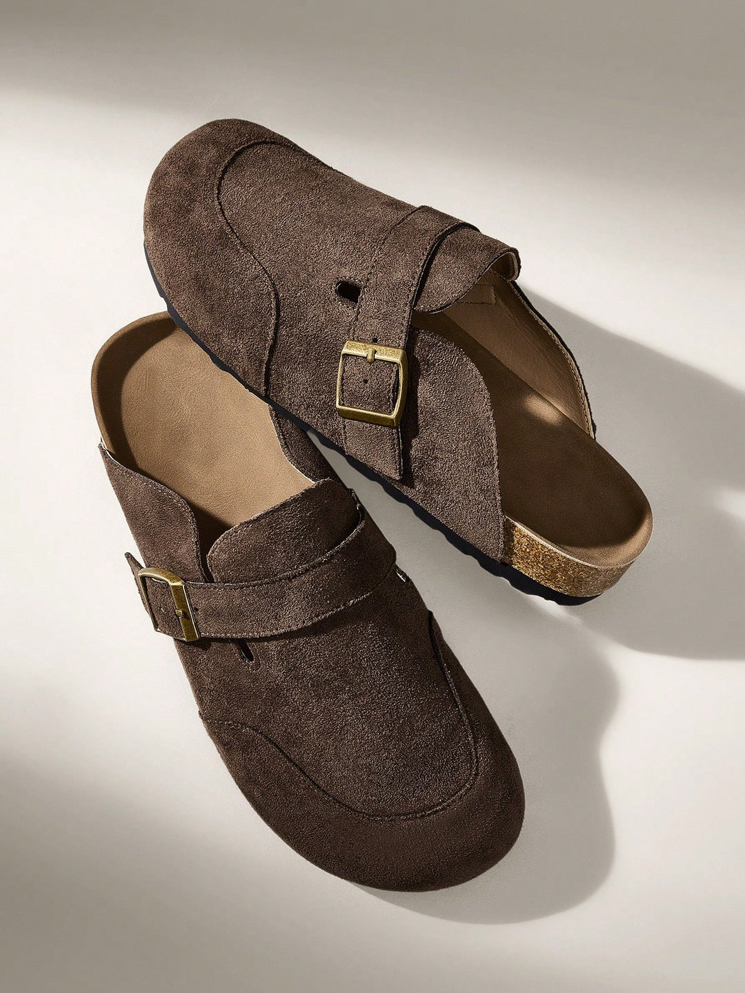 Suede Buckle Cork Footbed Clogs