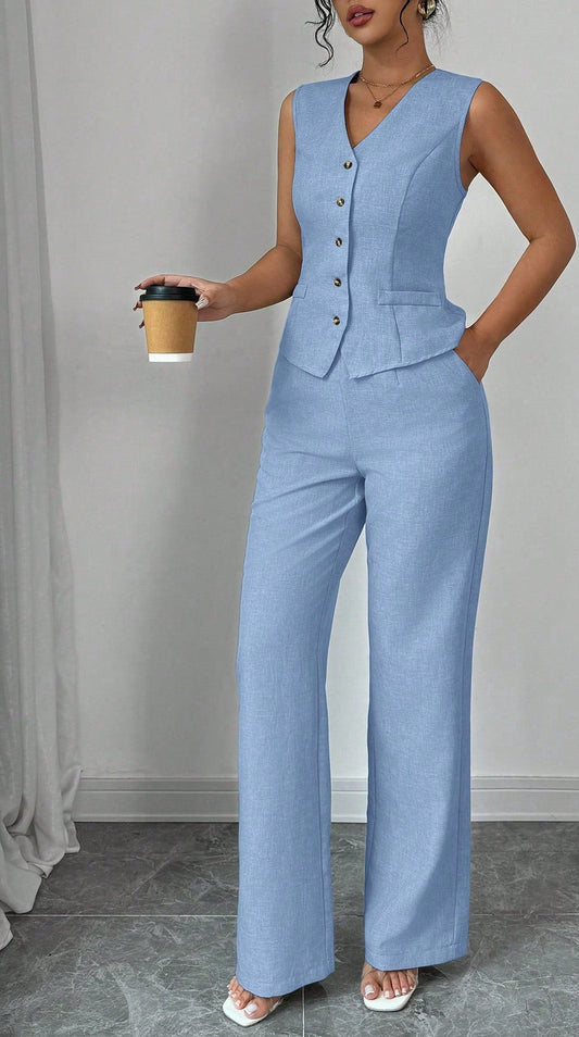 Tailored Sleeveless Waistcoat Pant Set
