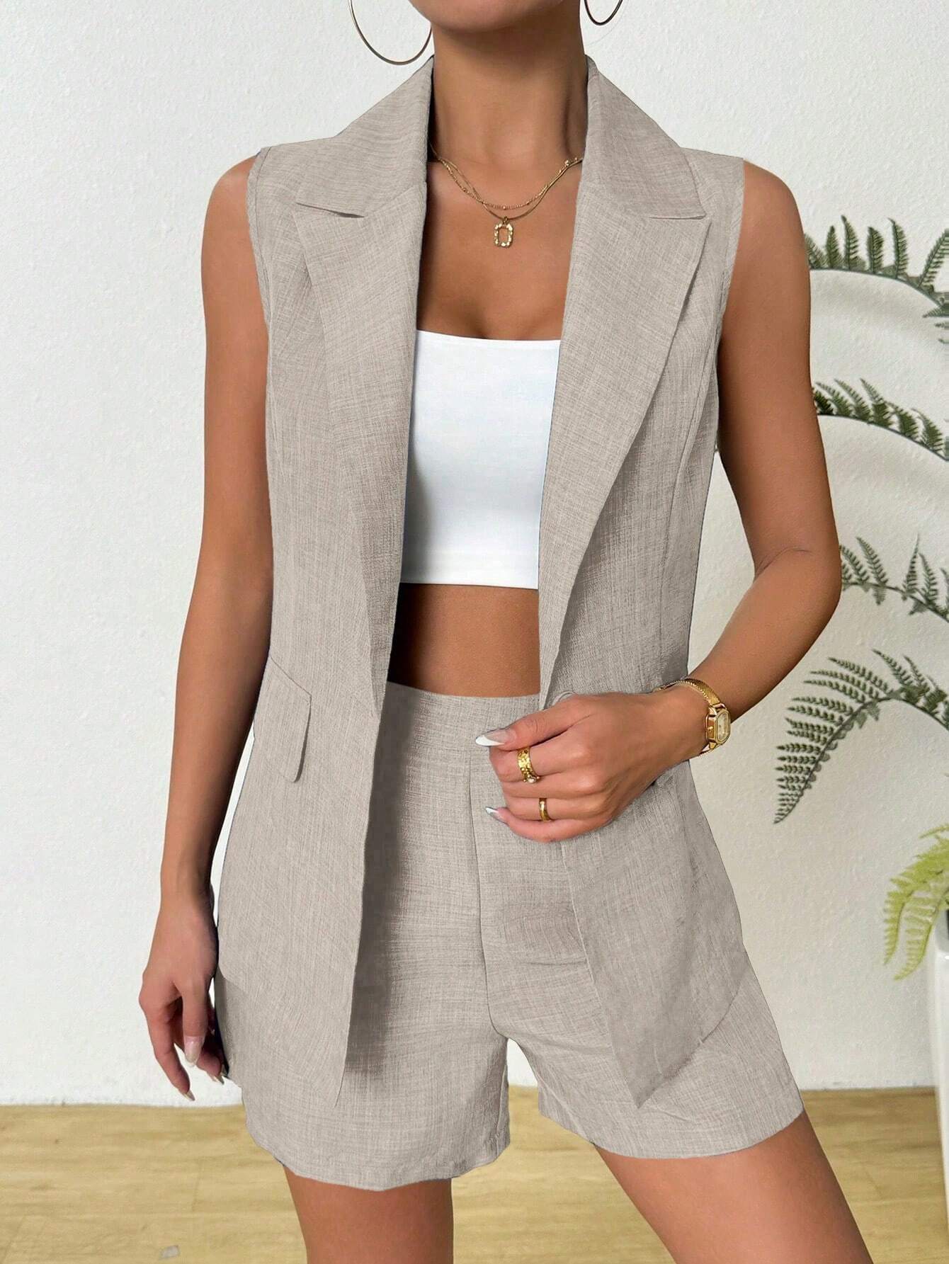 Tailored Sleeveless Waistcoat Shorts Set