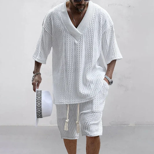 Textured Knit Shawl Collar Resort Set