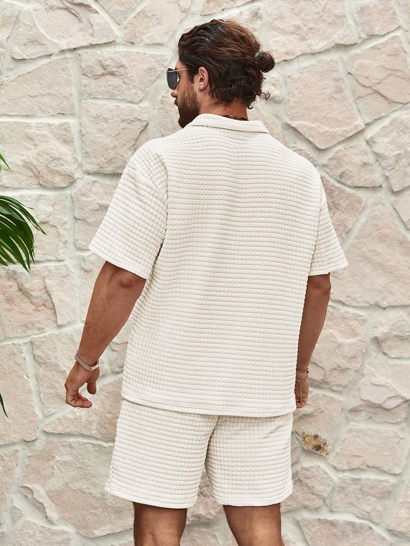  Textured Polo Shirt & Shorts Set