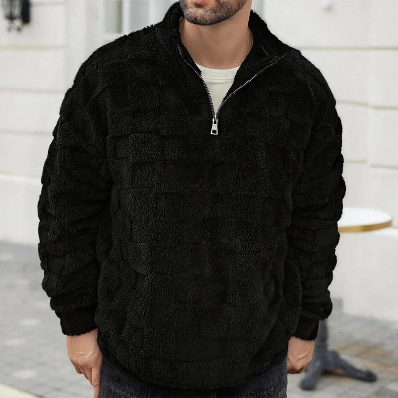 Textured Quarter-Zip Fleece Pullover