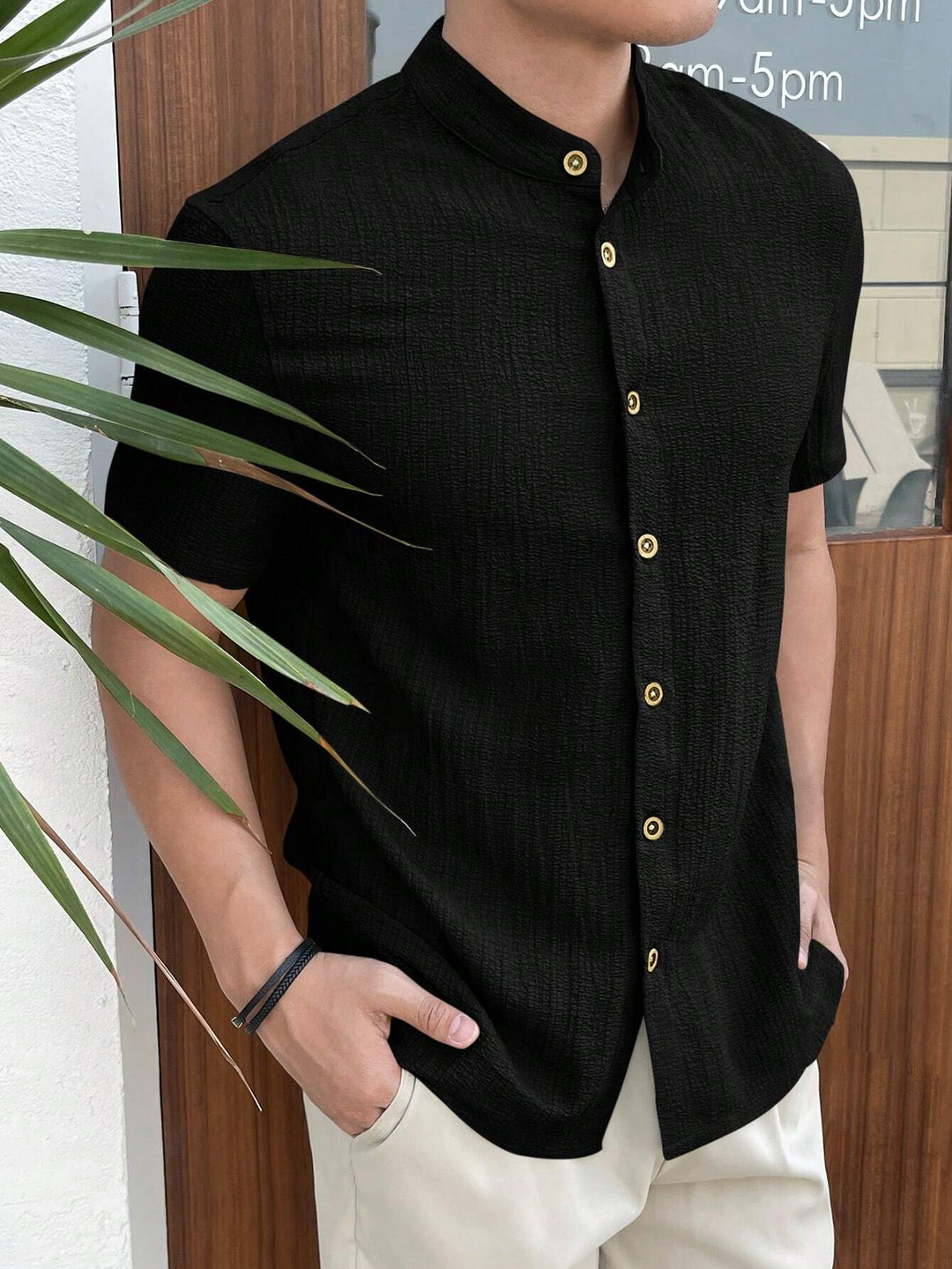 Textured Stand Collar Shirt
