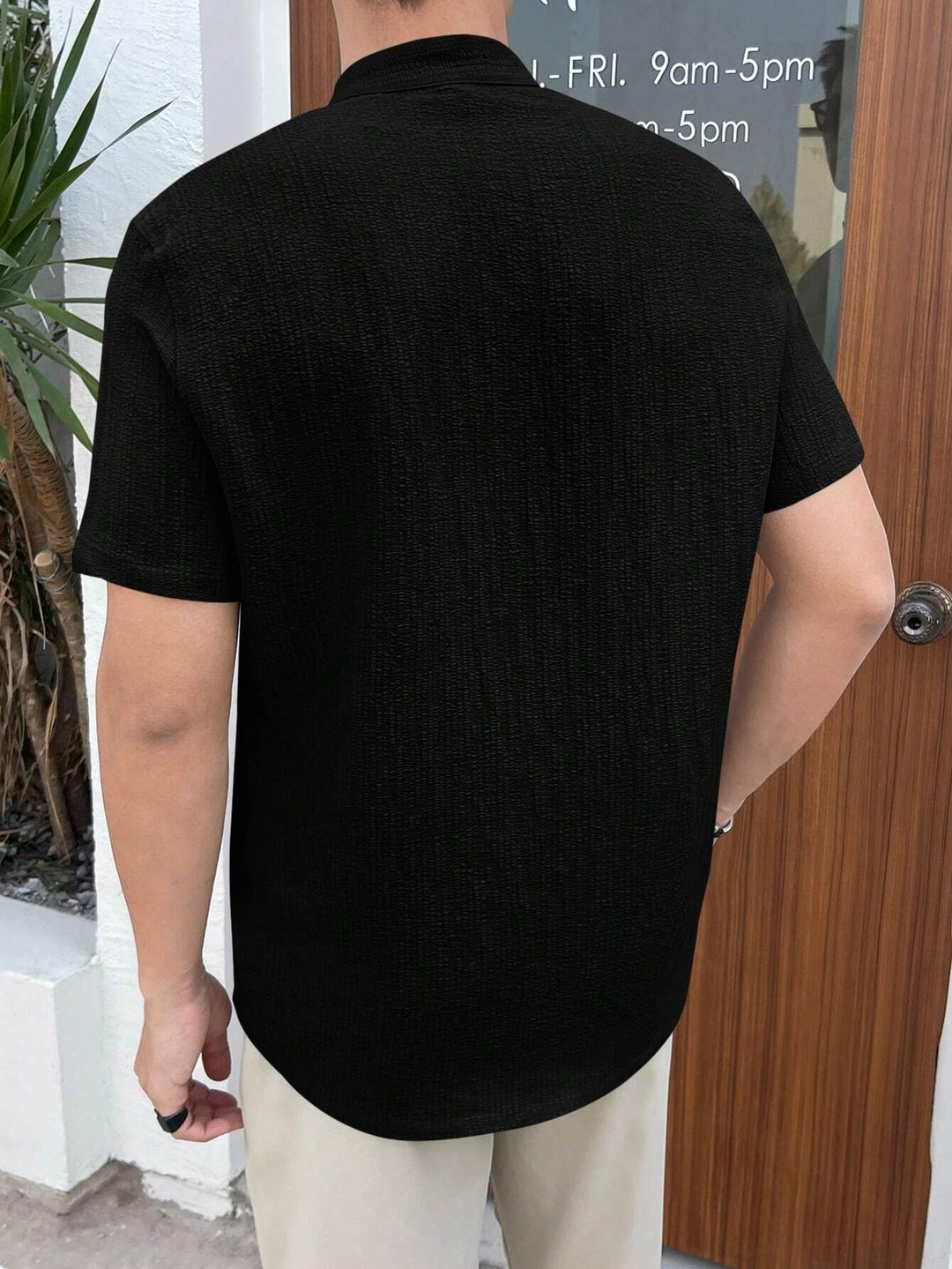 Textured Stand Collar Shirt