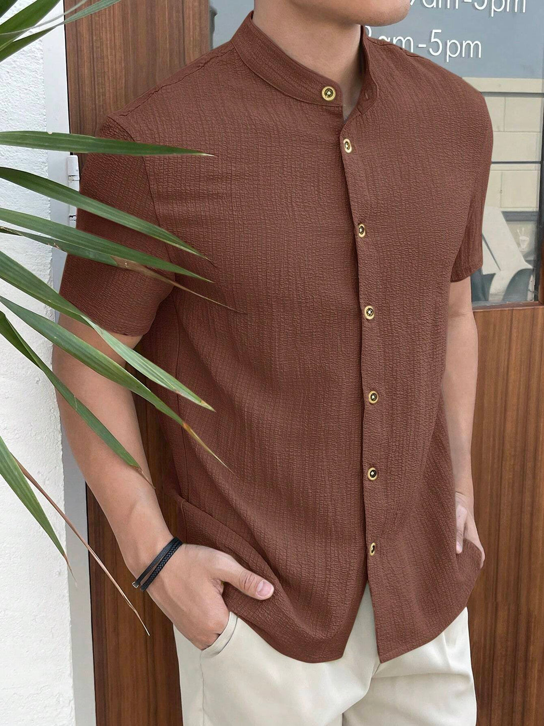 Textured Stand Collar Shirt