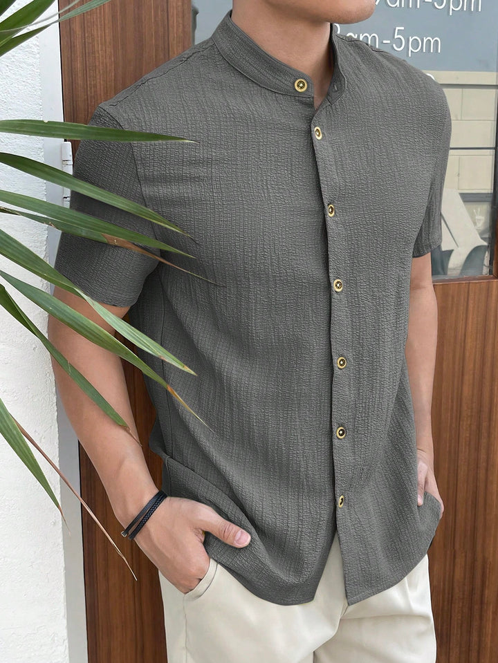 Textured Stand Collar Shirt