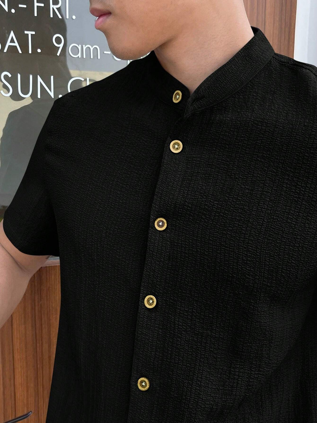 Textured Stand Collar Shirt