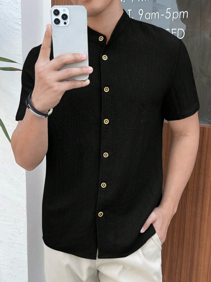 Textured Stand Collar Shirt
